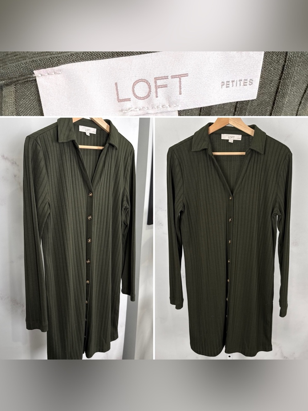 Loft Women’s Ribbed Mini Shirt Dress Green Size 10P